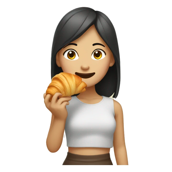 Asian girl eating croissant  sticker