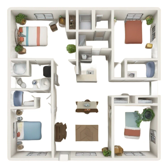 floorplan with, entrance, kitchen and living, bedroom 1 , bathroom, bedroom 2 big, balcony sticker