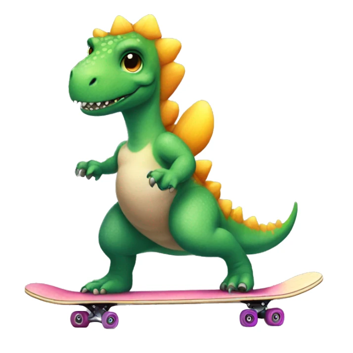 “Dinosaur wearing a rainbow tutu and riding a skateboard” sticker