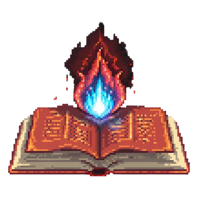 red cursed book with an open page and a bright magical aura sticker