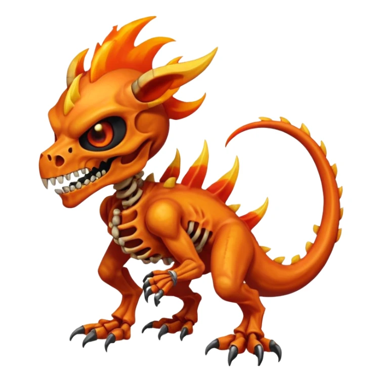 Oily smooth glossy evil sharp edgy badass skeletal fiery skull-face skull-masked Charmeleon-Zeraora-Salandit-fusion, full body sticker