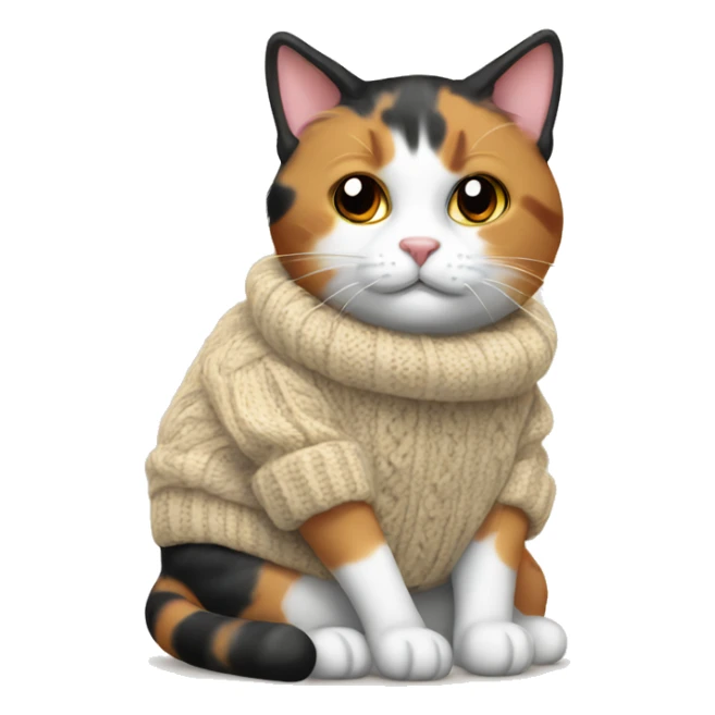 Calico cat wearing a cozy sweater sticker