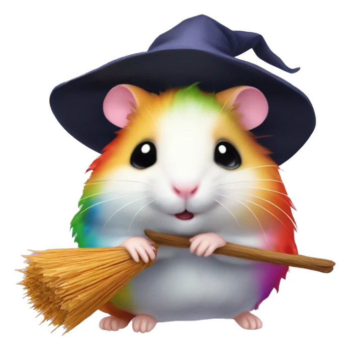Kawaii rainbow hamster on witches broom sticker