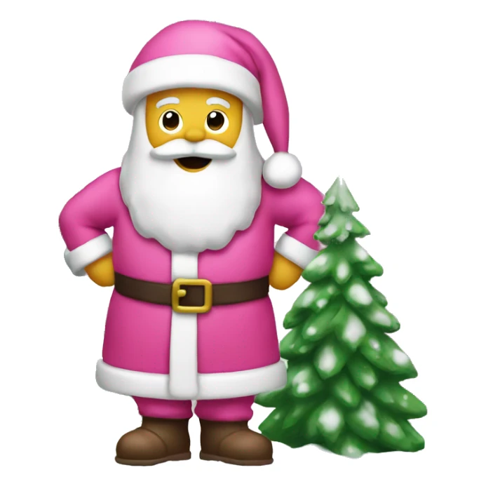santa next to a snowy christmas tree in pink sticker