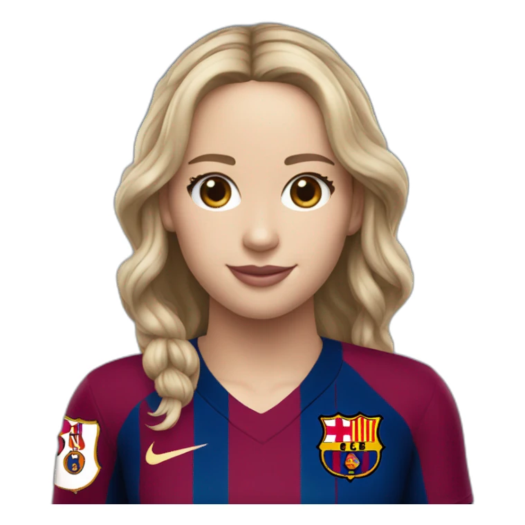 jennifer lawrence wearing fc Barcelona uniform sticker