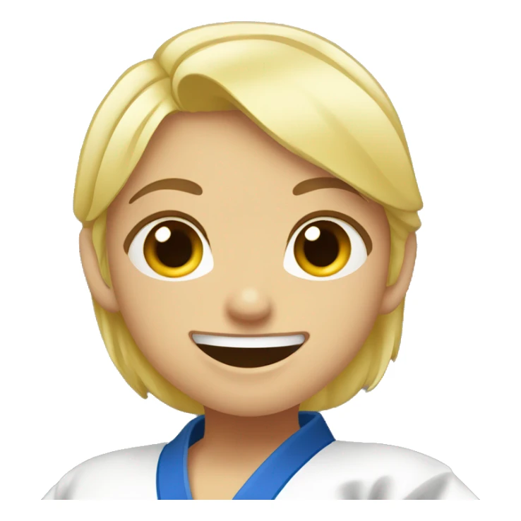 blond judo girl pointing with both hands to mouth and wide smile sticker
