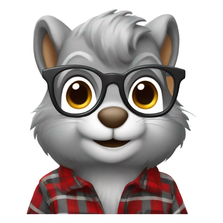 Squirrel with glasses and flannel shirt grey hair sticker
