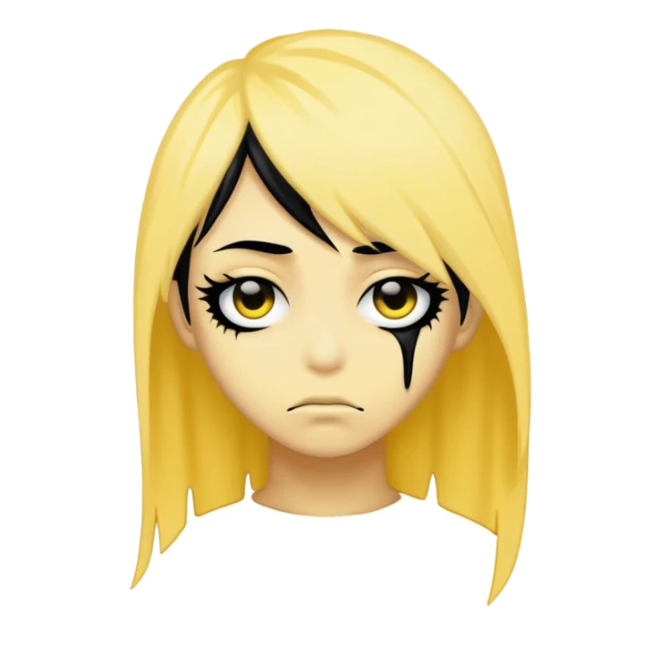 yellow face with black hair draping over one eye emo sticker
