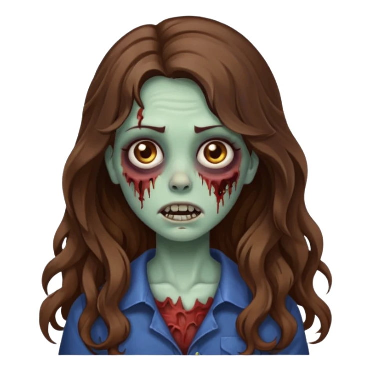 Zombie girl with wavy long brown hair emoji sticker