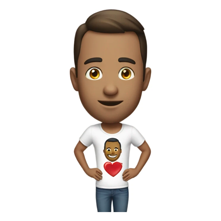 A man wearing a shirt that says iHeart Christina sticker