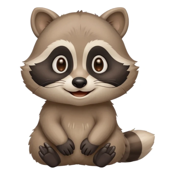calm raccoon mascot smiling gently, soft eye expression, rounded shapes, subtle joy, muted colors, minimal detail, educational brand style sticker