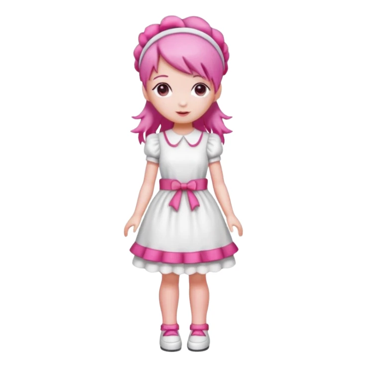Isolated detaile illustration modern raspberry torte doll figurine full body with pink hair and a pink hairband standing sticker