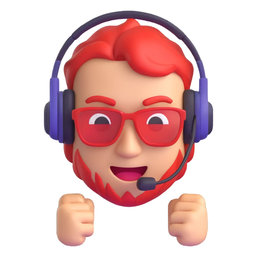 CS2 rage, 3D emoji of a red-faced gamer with headset sticker