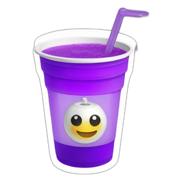 purple drink in a plastic white cup with a bell inside it sticker