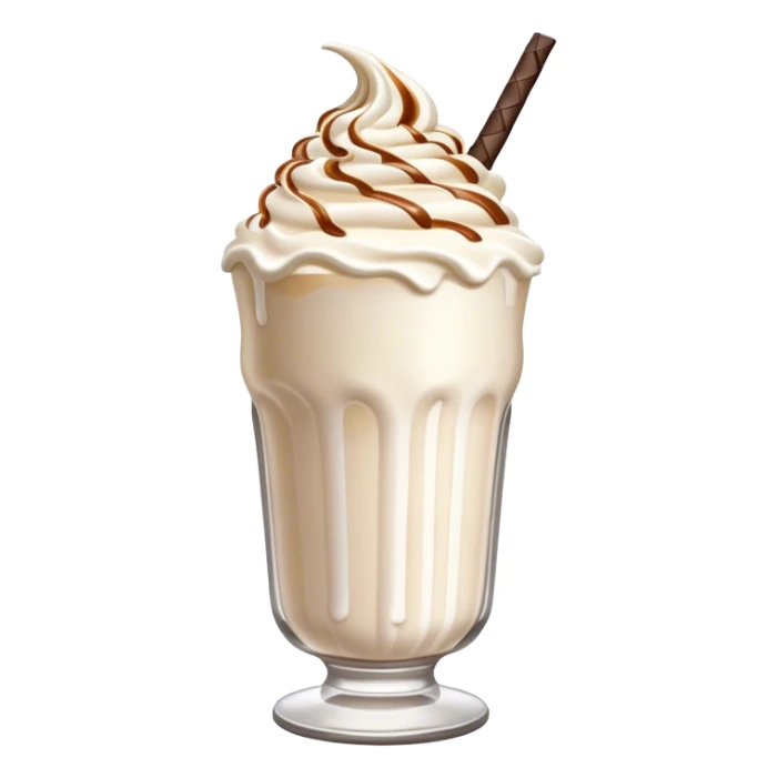 Cinematic Realistic Milkshake Drink Emoji, depicted as a thick, creamy milkshake with a swirl of whipped cream rendered with rich textures and inviting, nostalgic lighting. sticker