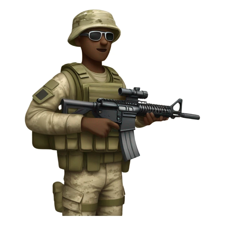 recon marine with M16 rifle and soft camo hat and radio sticker