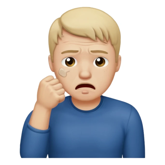 Crying man with his fist holding to his mouth sticker