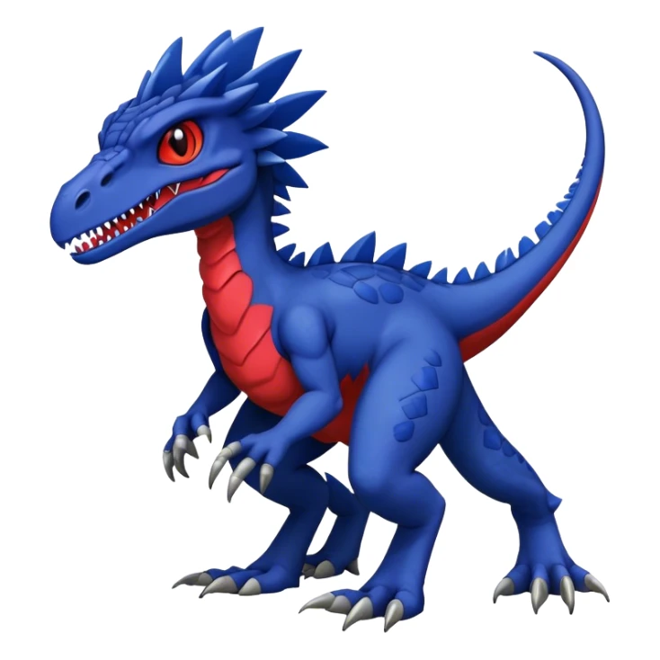  Cool Edgy deep blue Digimon-Fakemon-Velociraptor-Dragon with red belly full body sticker