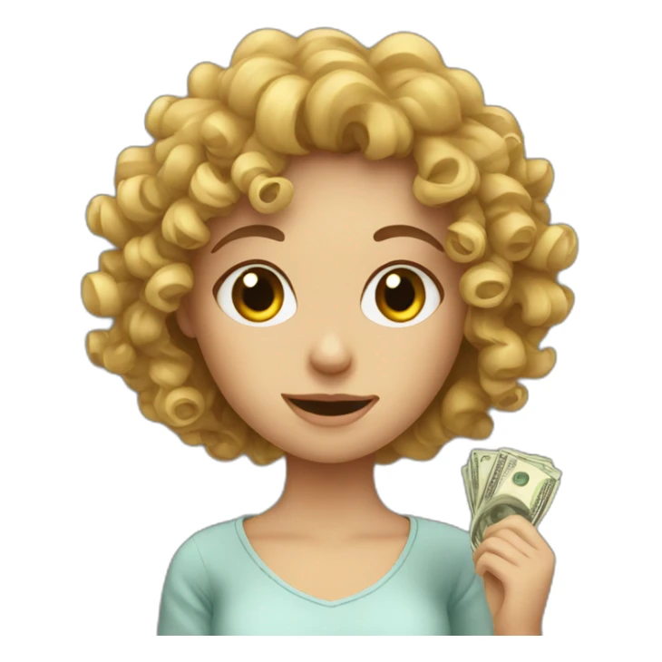 Curly European Girl and money sticker