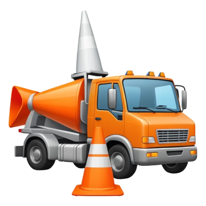 a truck crushing a white traffic cone, emoji style sticker