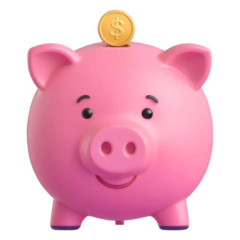 pink piggy bank with a coin, 3d cartoon, soft look sticker