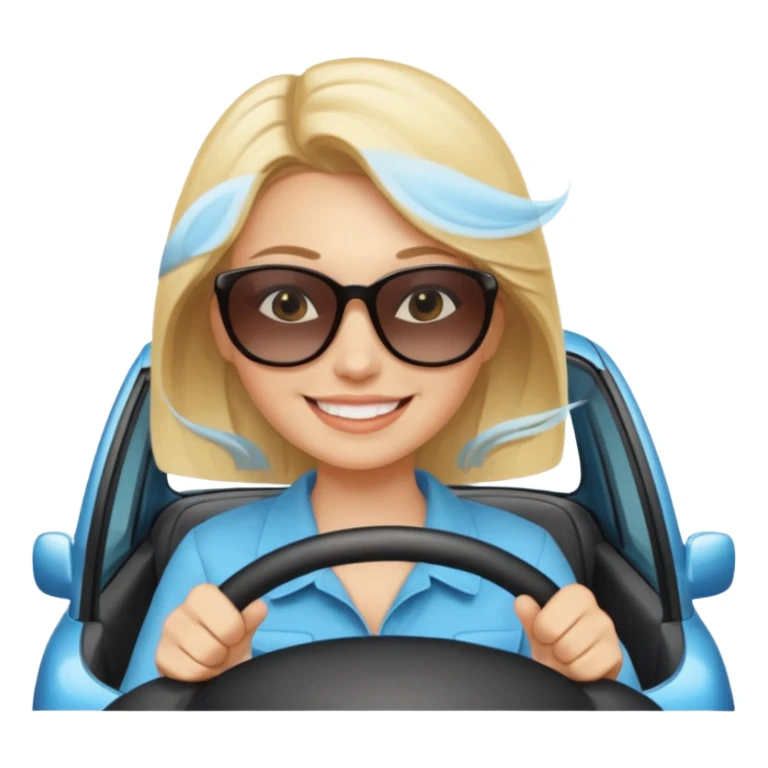blonde woman driving car. Happy face confidence sticker