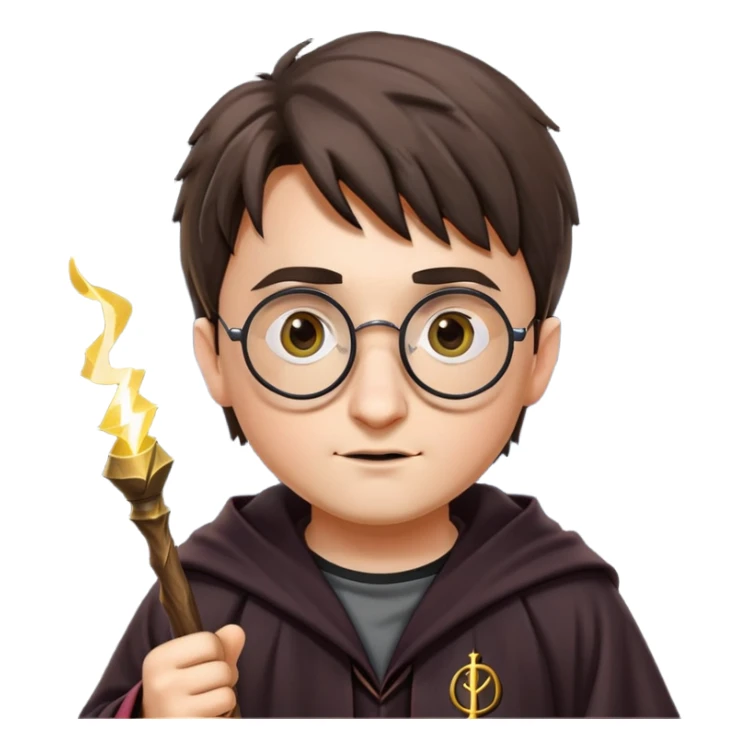 Harry Potter with round glasses, lightning scar, and wizard robes sticker