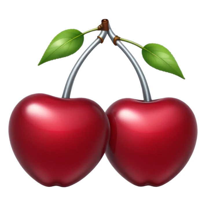 A pair of cherries emoji made of liquid silver chrome, smooth rounded shapes, glossy metallic surface, subtle sensual vibe, luxury sexy aesthetic, iOS emoji style, centered, clean white background sticker