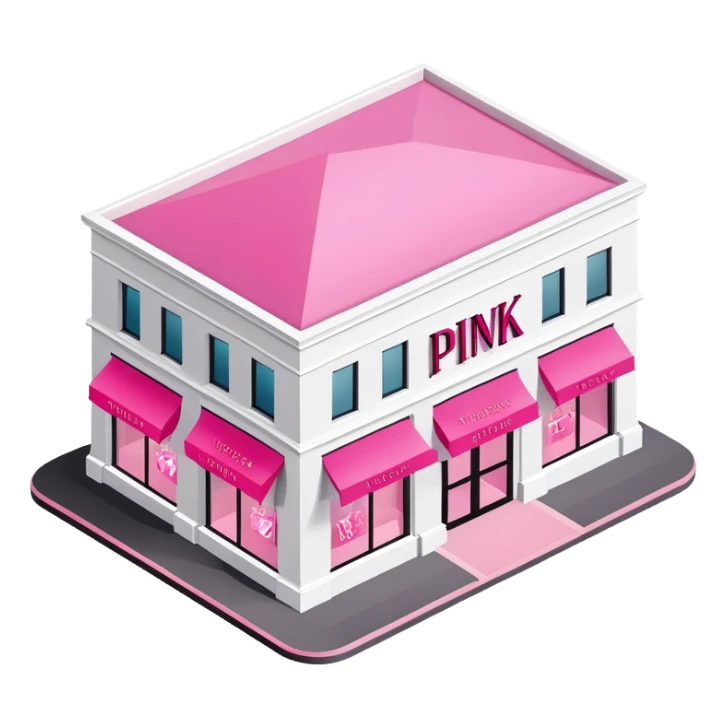 isometric exterior view victoria's secret pink store, 3d realistic sticker