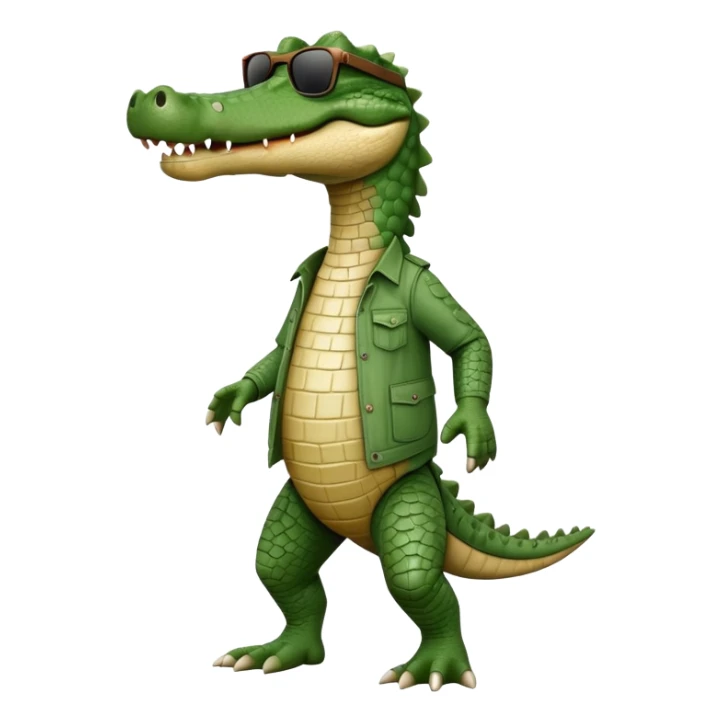 friendly anthropomorphised crocodile in casual clothing, wearing dark sunglasses, walking upright, standard pose sticker