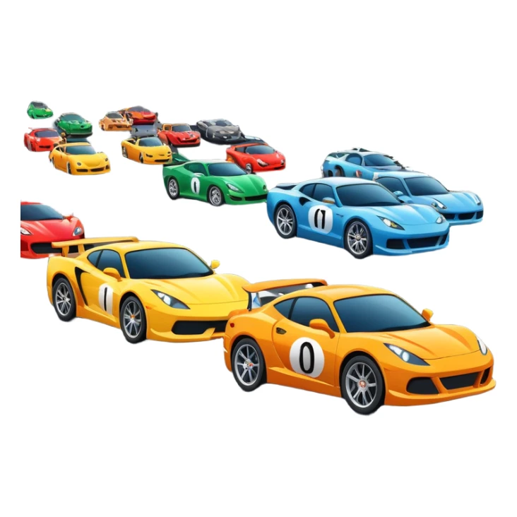 grandstands filled with cheering crowds, checkered flags waving, and traffic lights signaling the start, with a thrilling atmosphere of anticipation and speed. Sporty cars and motorcycles lined up at the starting line, ready to race, with a vibrant racetrack in the background. sticker