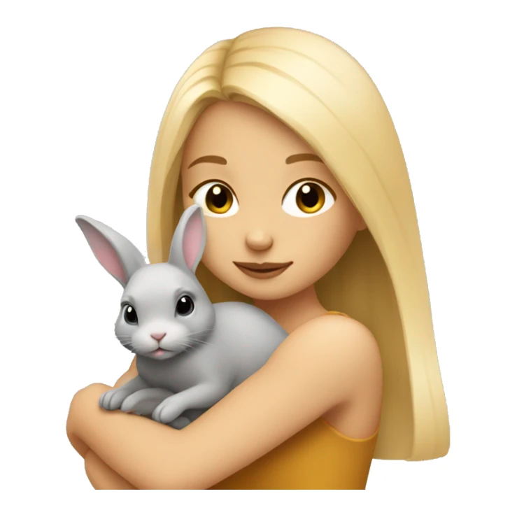 Blond straight hair girl cuddling a small honey grey rabbit sticker