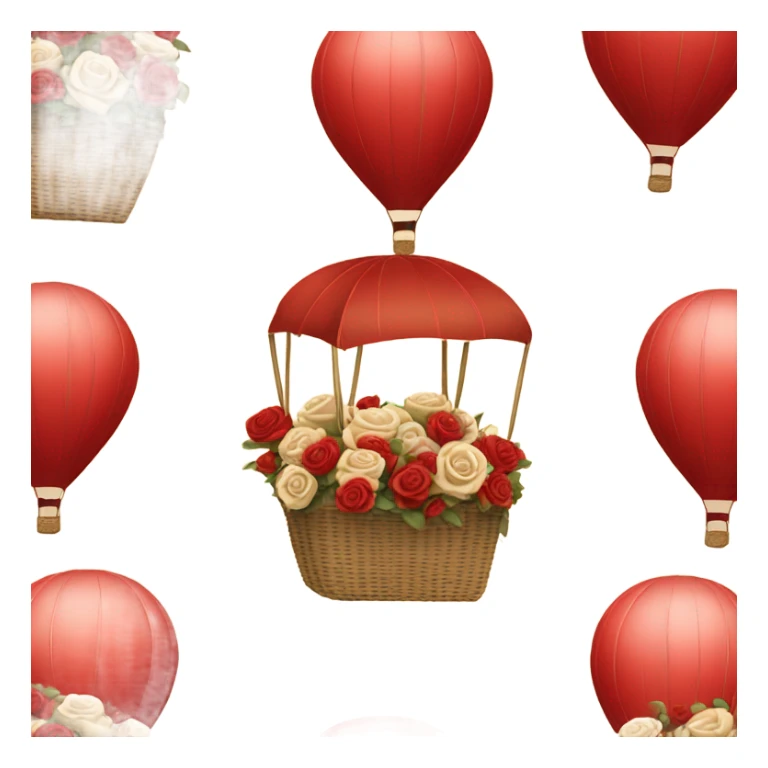 red hot air balloon and beige basket with roses sticker