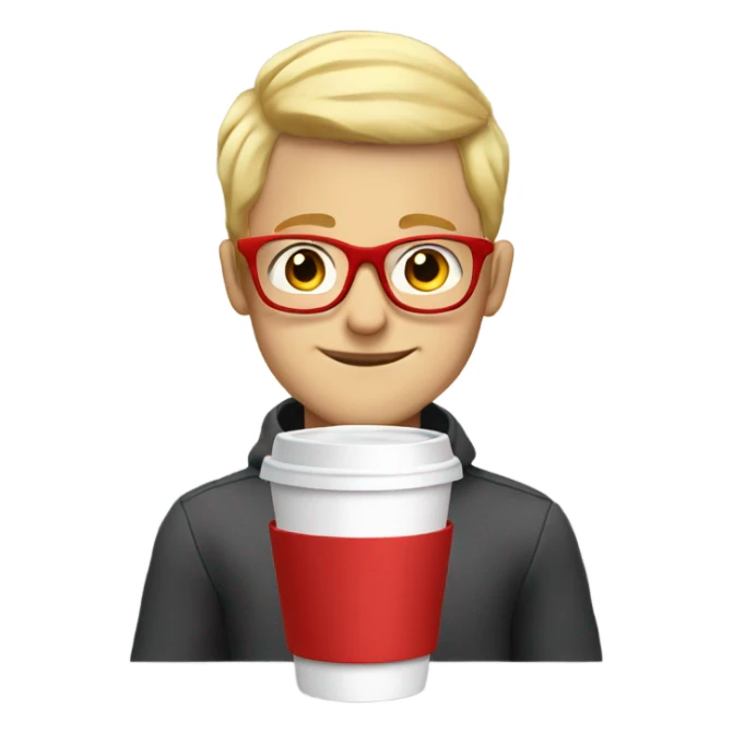 blonde boy with red glasses holding a cup of coffee sticker