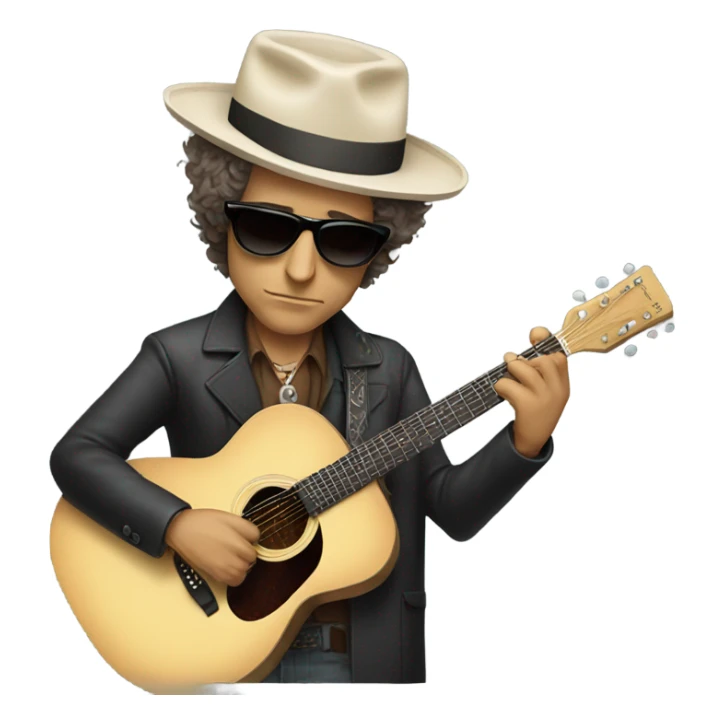bob dylan with sunglases and guitar sticker