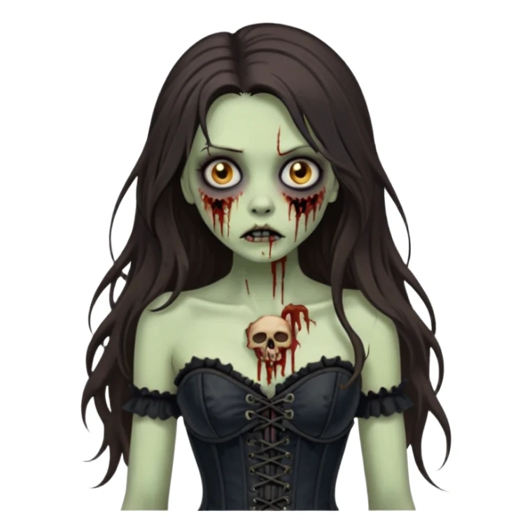 Brunette zombie girl, long hair, black corset sticker