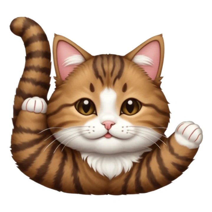 dark brown tabby and white cat in funny positions upside down with eyes closed sticker