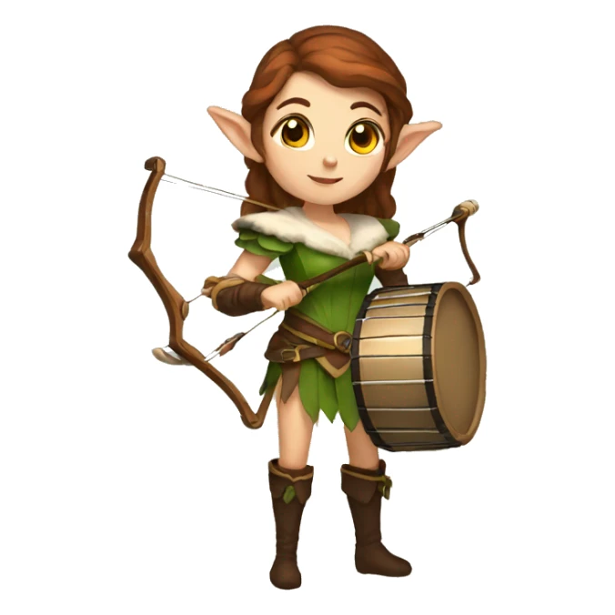 female elf bard with brown hair a drum and crossbow sticker