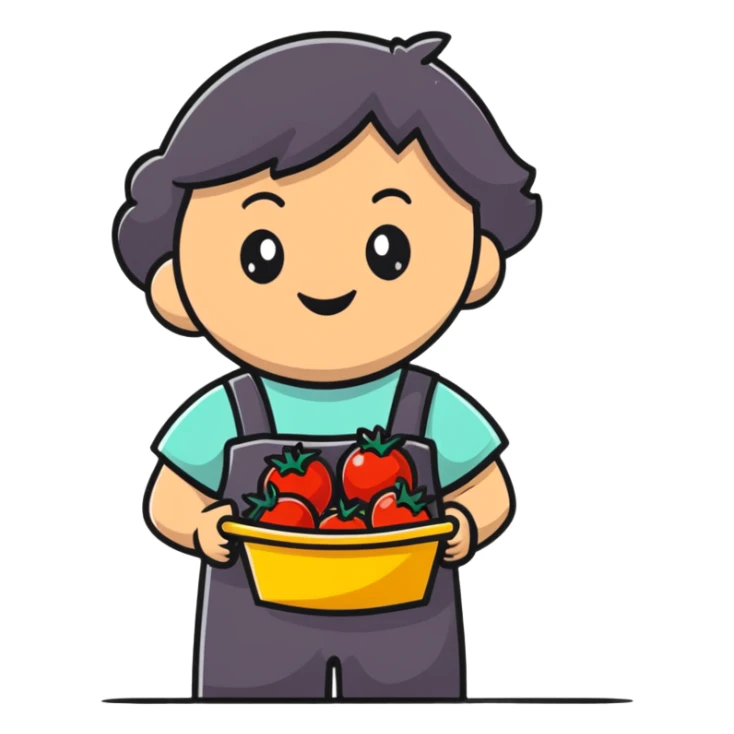 Child gardener with ribbon and prize tomatoes sticker