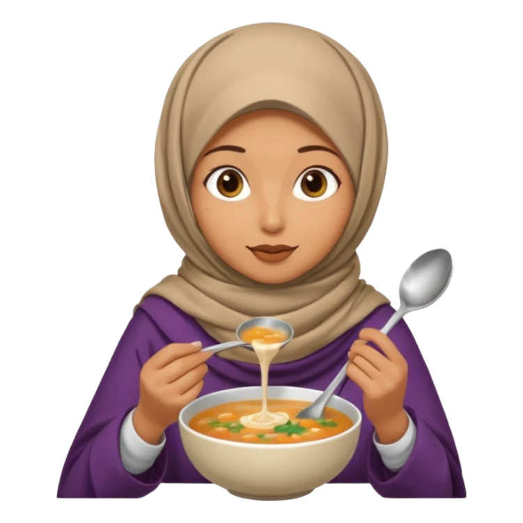 a woman wearing a pashmina hijab is eating while holding a spoon sticker