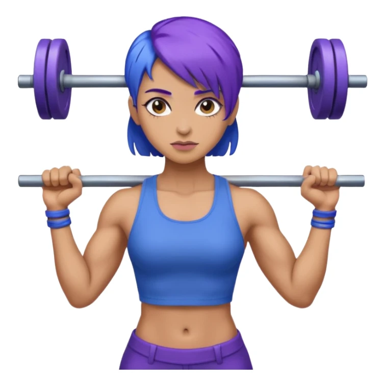 weight lift woman short blue purple har muscles bar is not growing from head sticker