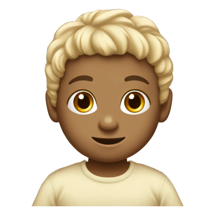 bambino capelli castani con maglietta beige sticker