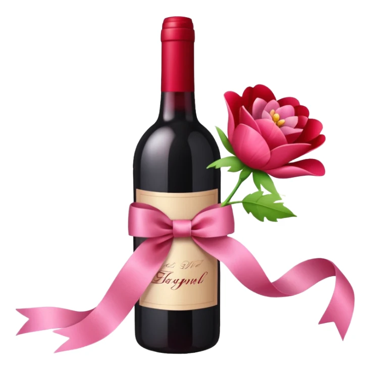 a ribbon decoration and flower decoration on a wine bottle sticker