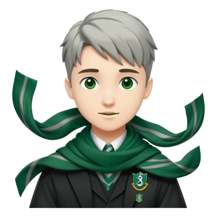 Student in Slytherin uniform with green and silver scarf falling over sticker