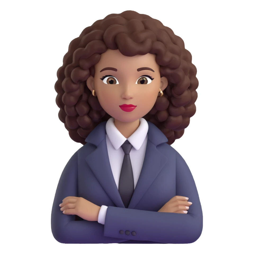 Confident African executive woman with voluminous curly hair, sophisticated business attire, professional appearance sticker