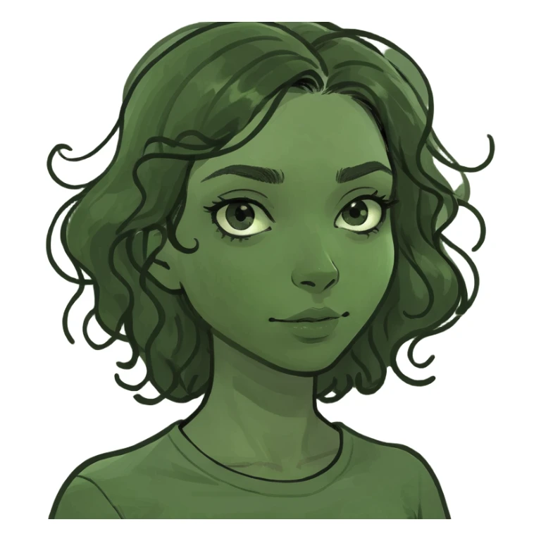 A girl with dark wavy hair surfs on the wave sticker