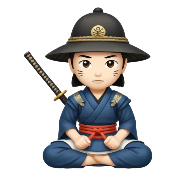 asian white skin Samurai in Hat, Samurai kneeling  sticker