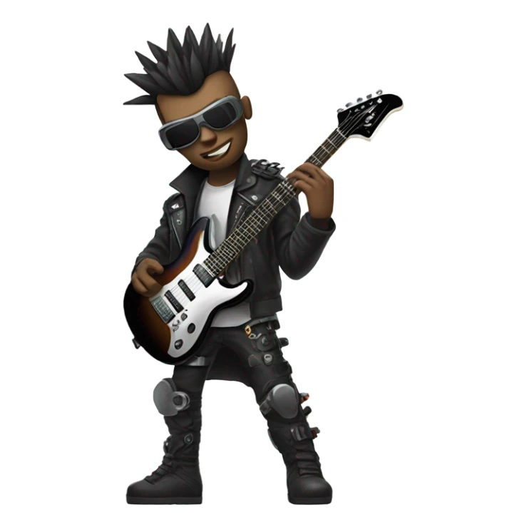 cyberpunk rockstar, mohawk,  mechanical sci-fi electric guitar sticker