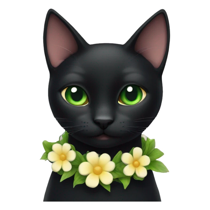 Black cat with green eyes & a flower collar sticker