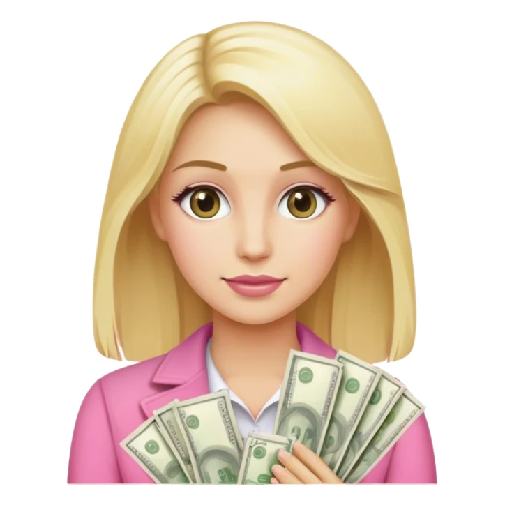 Femme blonde avec billets d’argent habillé en rose  sticker